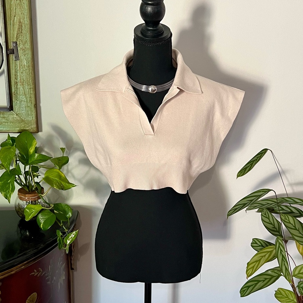 ZARA Knit  Polo Collar Cropped Top (FREE Choker Necklace) - Picture 3 of 13